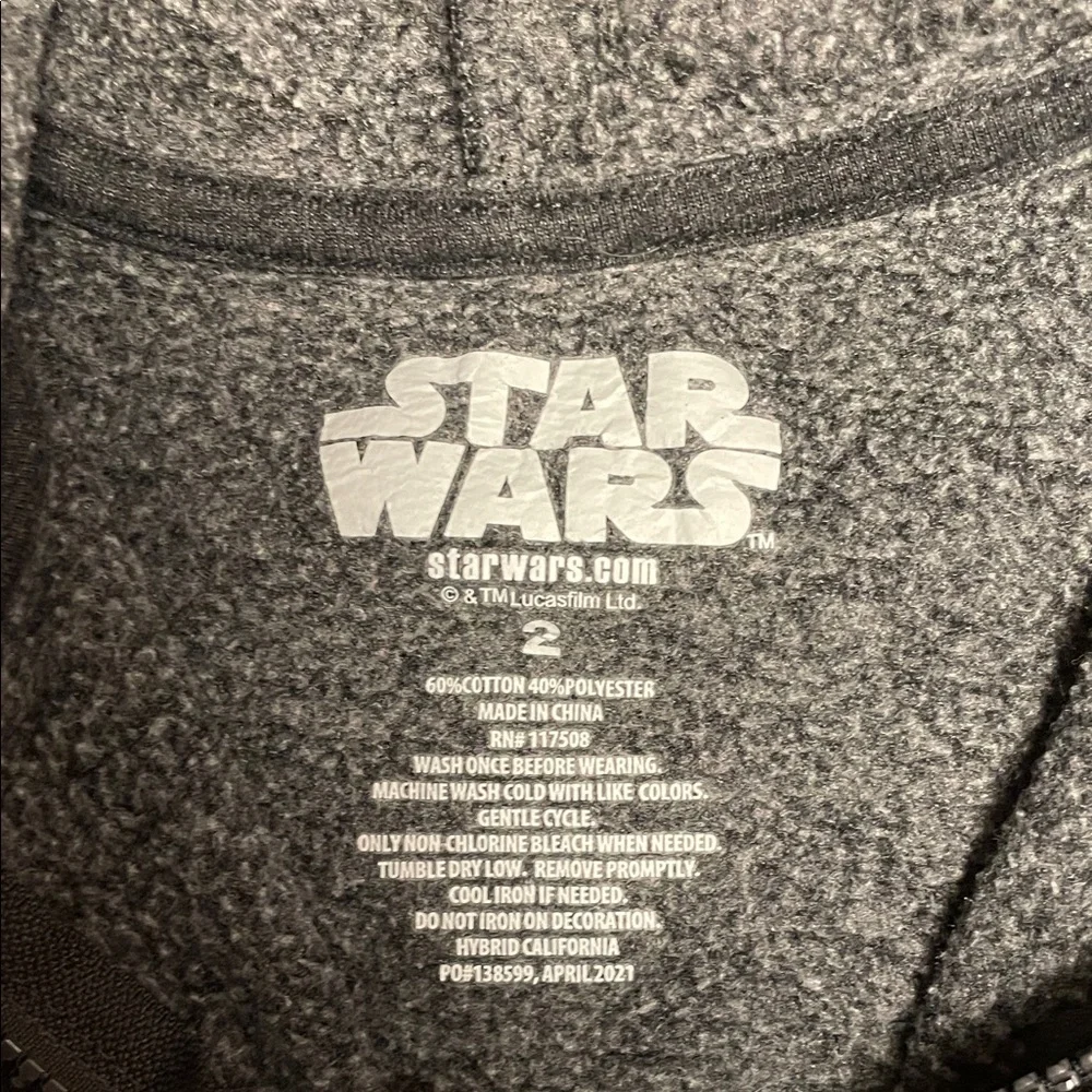 Star Wars Black and Green Yoda Kids Zip Up Hoodie size 2T
